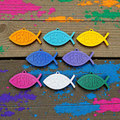 Christian Fish Keychains with “Jesus” in the center, handmade faith charm for Bible study, church gifts, or daily inspirational accessory.