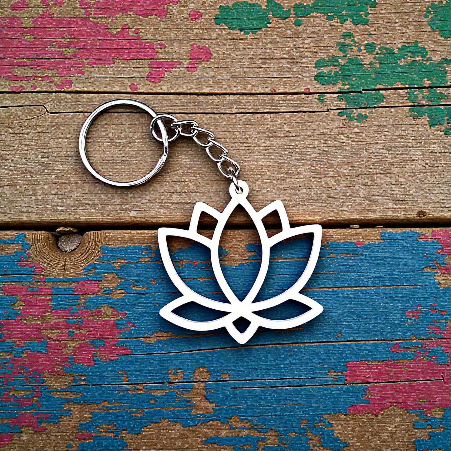 Lotus flower keychain, eco-friendly and handmade, perfect for spiritual gifts or mindful accessories.