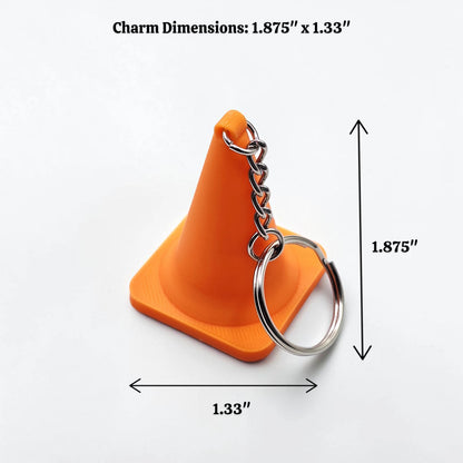 Classic orange mini traffic cone keychain, handmade from eco-friendly PLA plastic, great for road crew gifts or funny key rings.