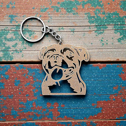 Handmade and customizable pit bull keychain in brown featuring a detailed dog design, perfect for pittie owners, pitbull lovers, party favors, and unique bag charms.