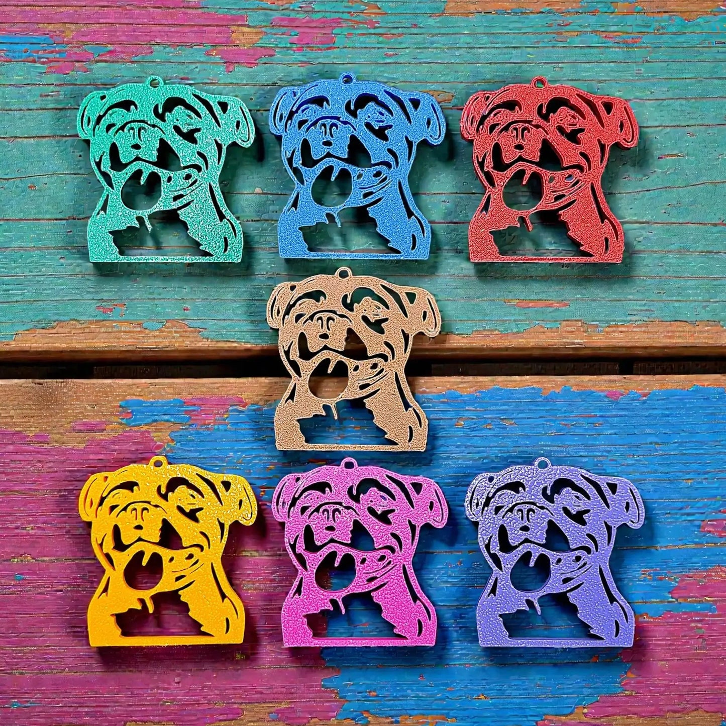 Handmade and customizable pit bull keychains, perfect for pittie owners, pitbull lovers, party favors, and unique bag charms.