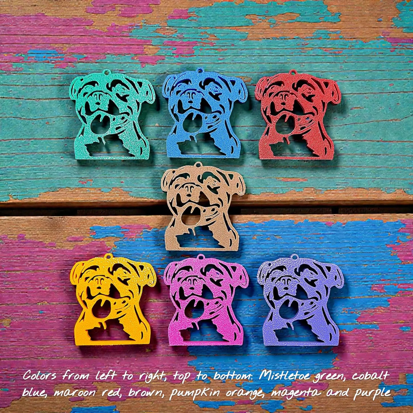Handmade and customizable pit bull keychains in multiple colors, perfect for pittie owners, pitbull lovers, party favors, and unique bag charms.