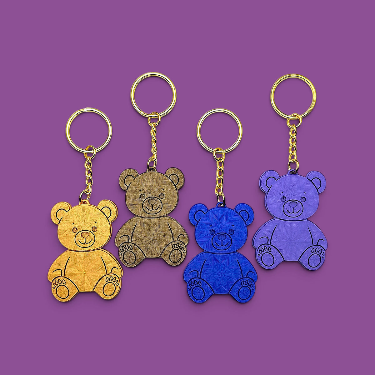 Teddy bear keychains in multiple colors - eco-friendly charms perfect for kids, baby showers, party favors, or animal-themed gifts.
