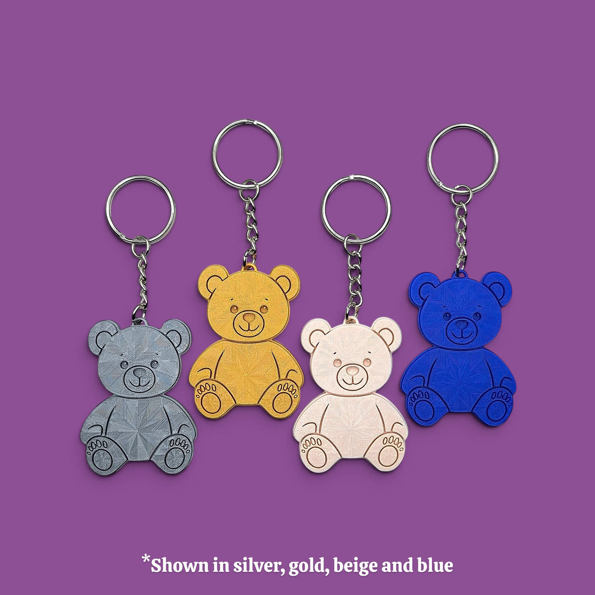 Teddy bear keychains in assorted colors - handmade eco-friendly charms perfect for kids, baby showers, party favors, or animal-themed gifts.