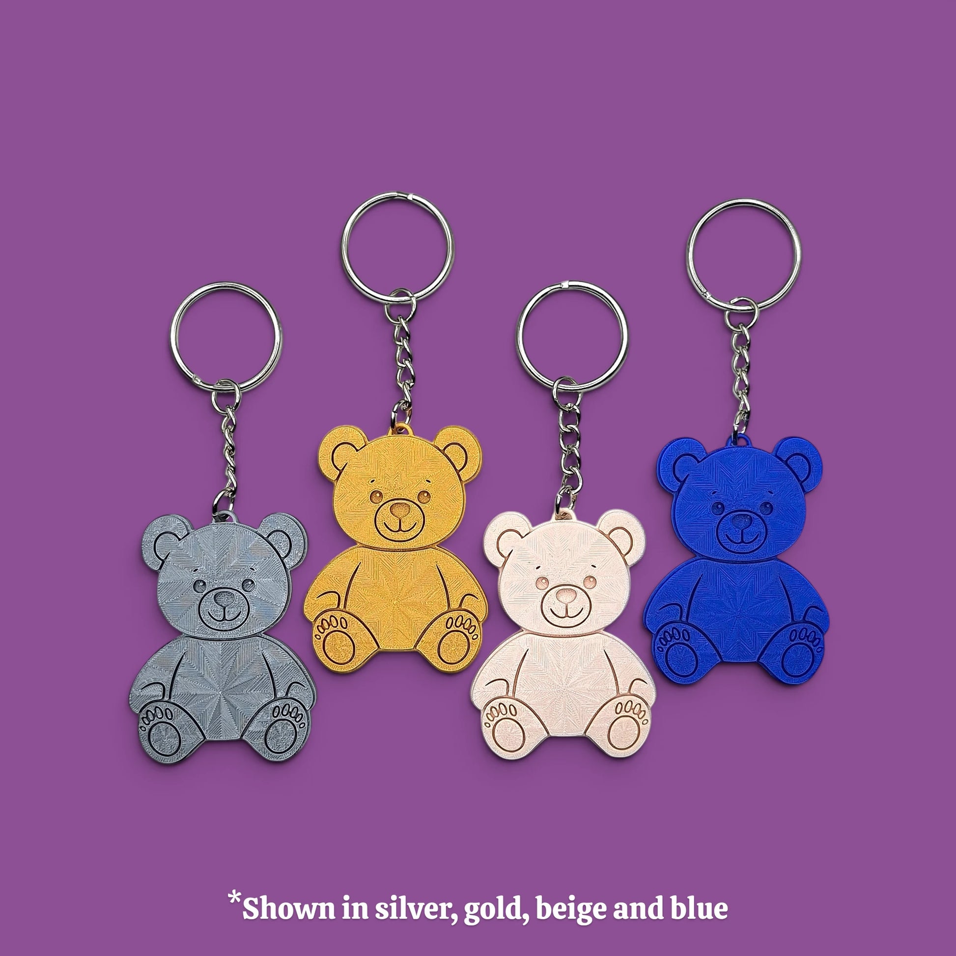 Teddy bear keychains in assorted colors - handmade eco-friendly charms perfect for kids, baby showers, party favors, or animal-themed gifts.