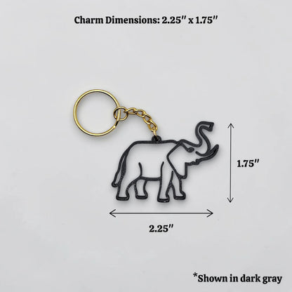 Safari elephant keychain with gold keyring, perfect for classroom prizes, party favors for kids birthdays, baby showers and unique stocking stuffers.