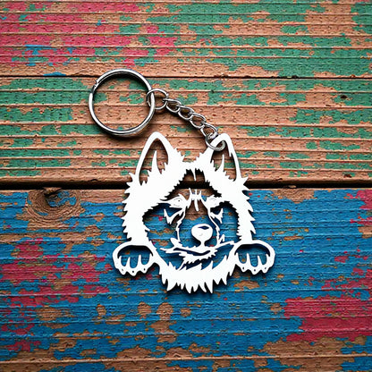 Siberian Husky customizable keychain, featuring a detailed head profile, handmade from eco-friendly PLA plastic—perfect for dog moms and husky lovers.