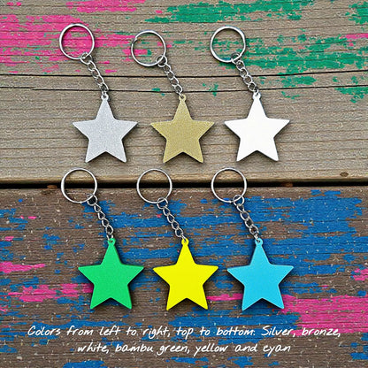 Handmade and customizable star keychains in multiple colors, made from eco PLA plastic, ideal for classroom prizes, rewards, events, kids, and party favors.
