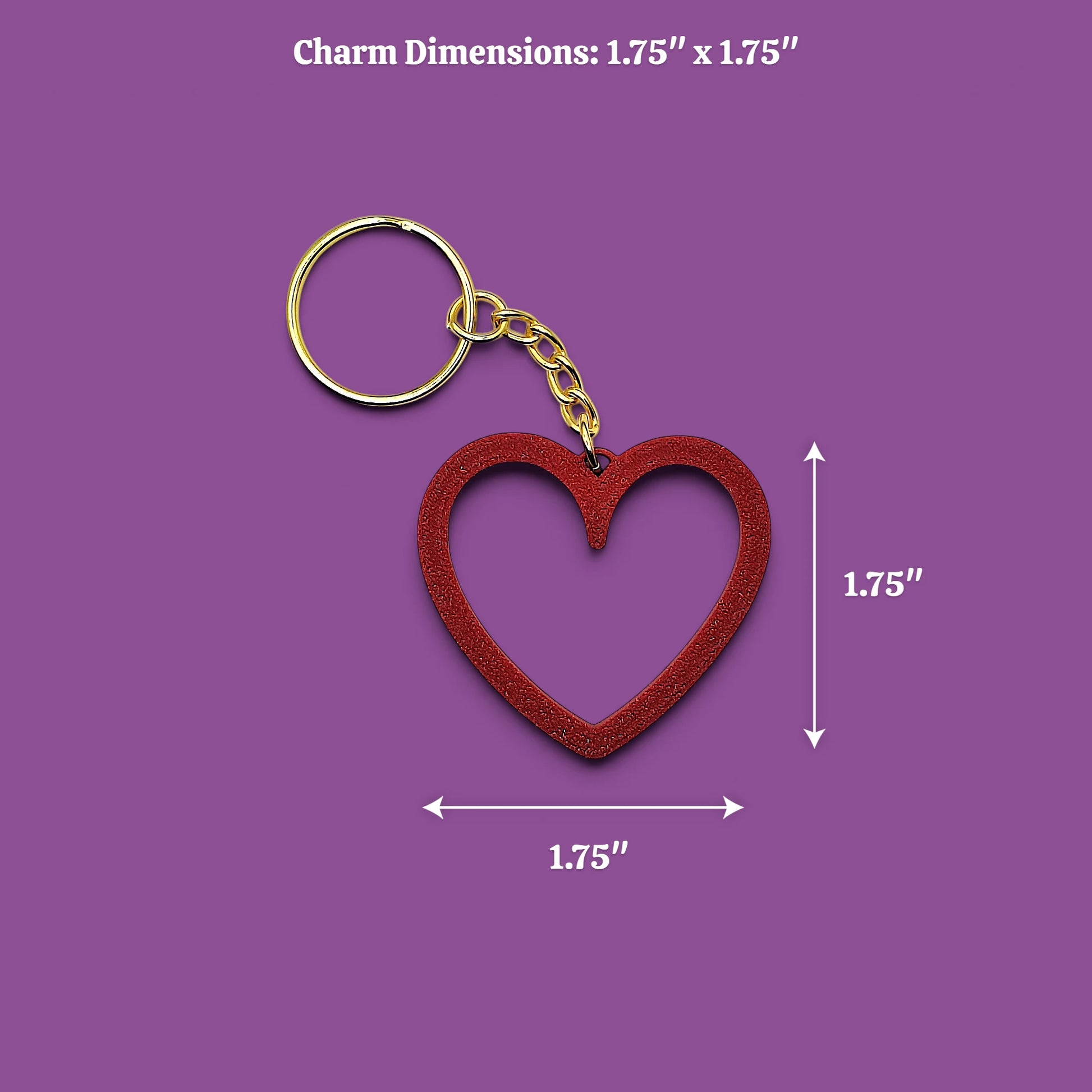 Heart keychain with dimensions, perfect for Valentine's Day gifts, wedding party favors, stocking stuffers and class prizes.
