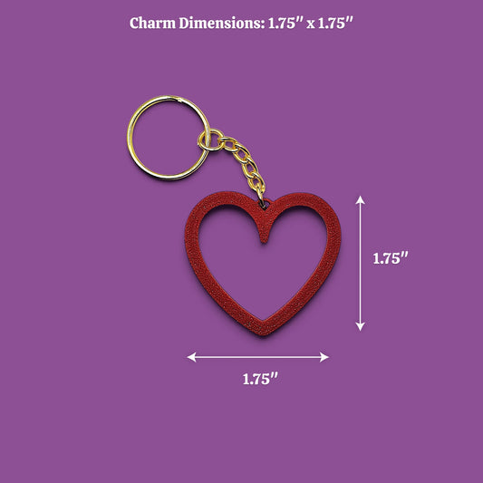 Heart keychain with dimensions, perfect for Valentine's Day gifts, wedding party favors, stocking stuffers and class prizes.