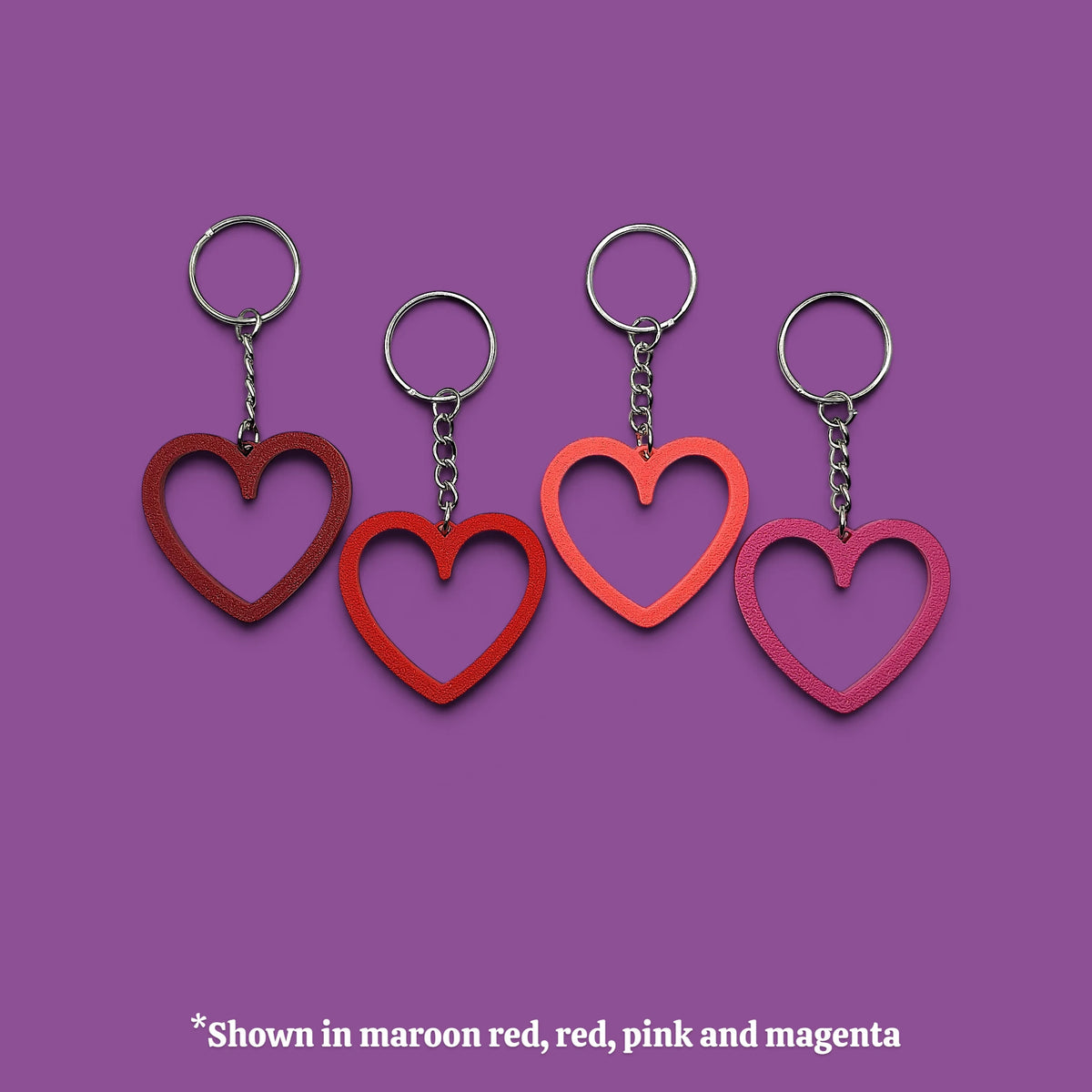 Heart keychains with silver keyrings, perfect for Valentine's Day gifts, wedding party favors, stocking stuffers and class prizes.