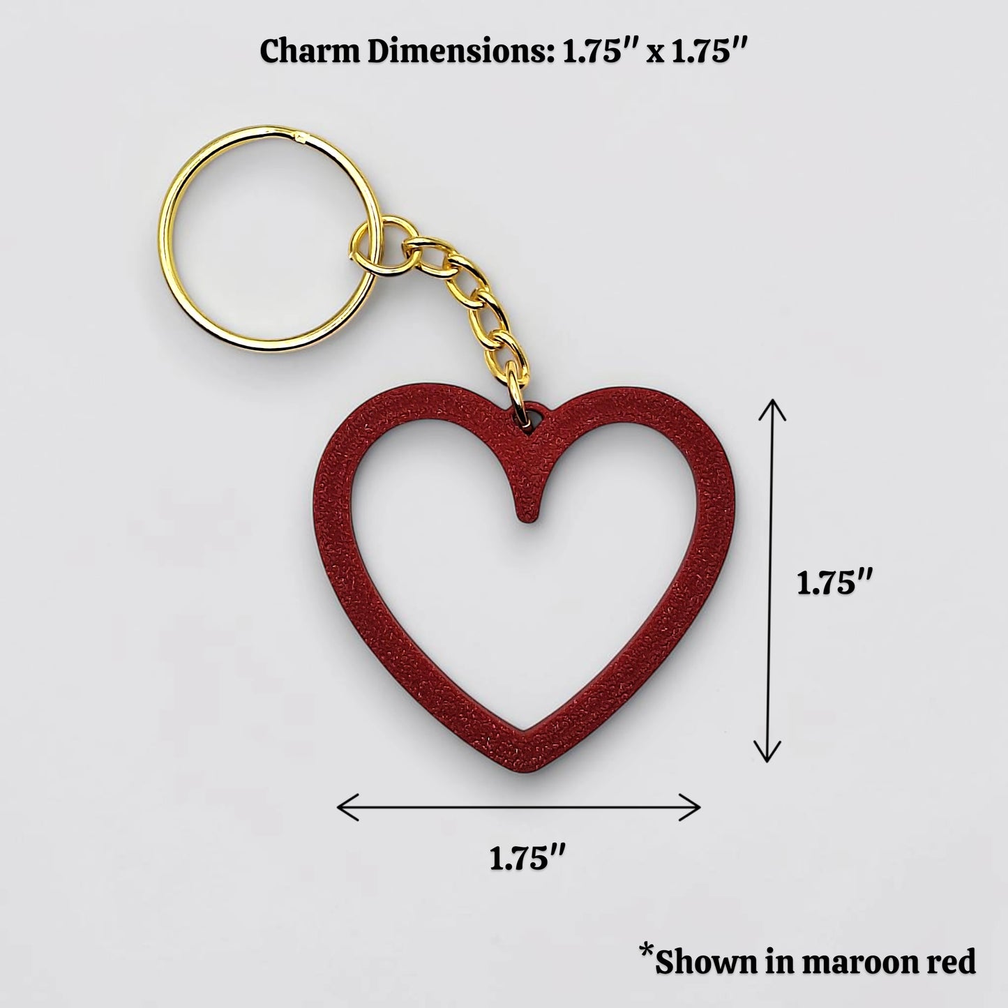 Heart keychain with dimensions, perfect for Valentine's Day gifts, wedding party favors, stocking stuffers and class prizes.