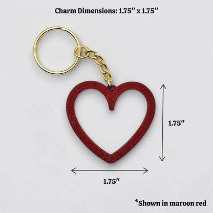Heart keychain with dimensions, perfect for Valentine's Day gifts, wedding party favors, stocking stuffers and class prizes.