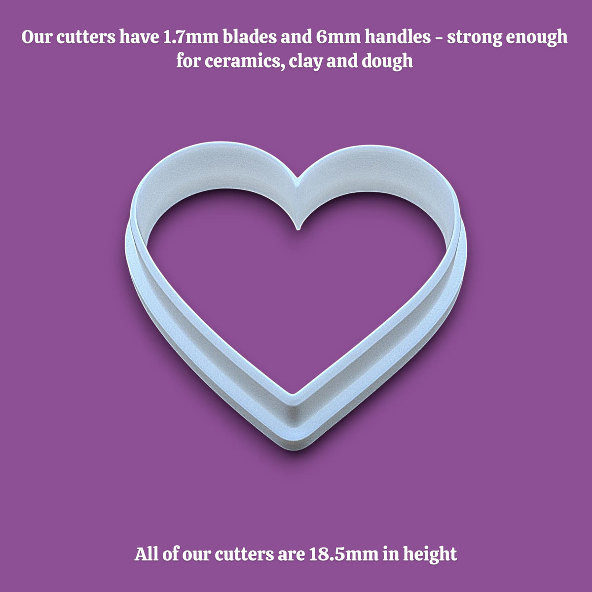 Heart cookie cutter showing dimensions, perfect for layered cookies, fondant, crafts, weddings, and Valentine’s Day baking fun.