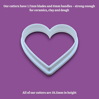 Heart cookie cutter showing dimensions, perfect for layered cookies, fondant, crafts, weddings, and Valentine’s Day baking fun.