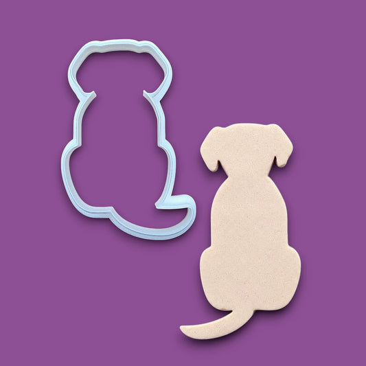 Dog cookie cutter featuring a Labrador and golden retriever design, ideal for baking full-sized dog treats, fondant crafts, cookie dough. ceramics and more. Available in 30 unique colors and ranges from 2 to 10 inches.