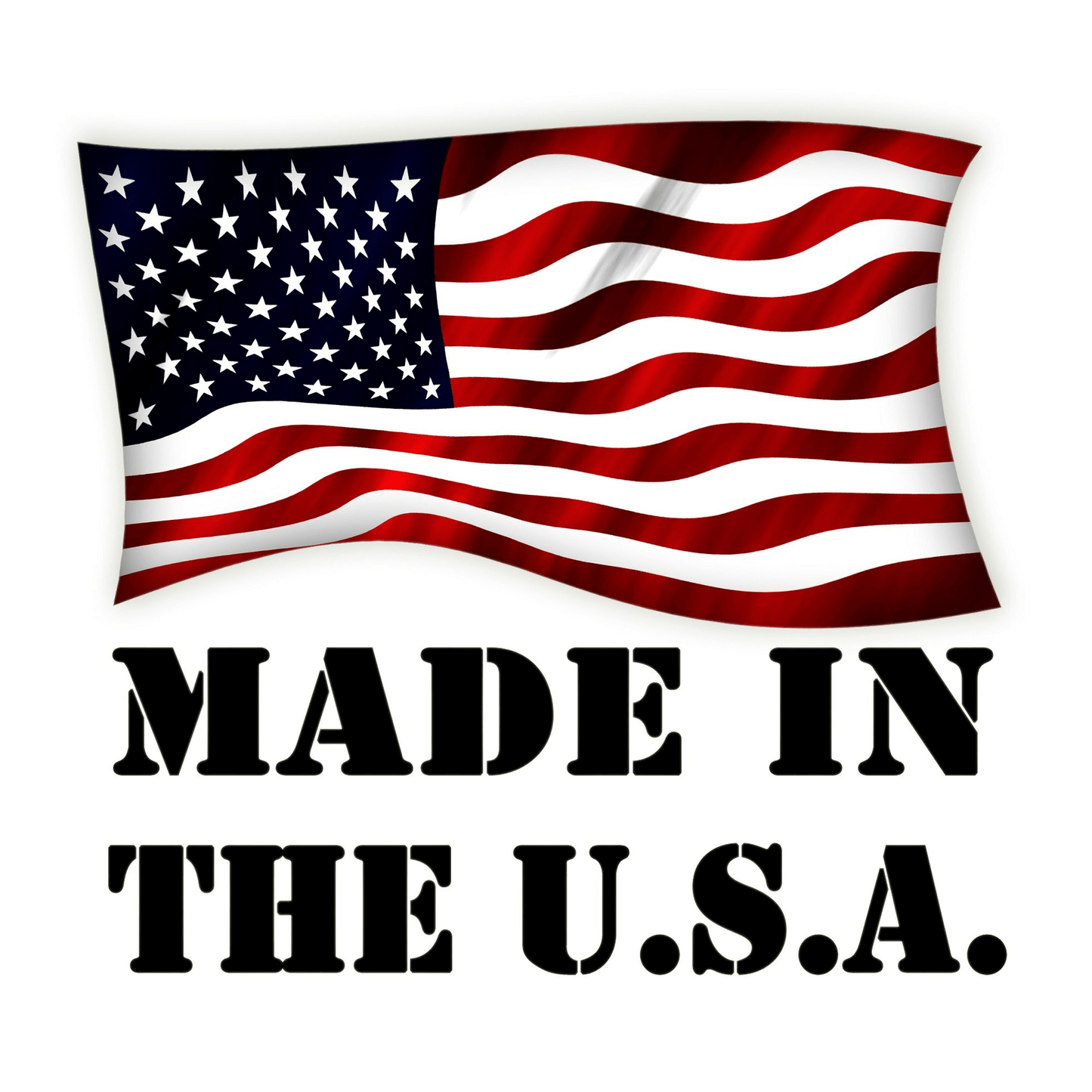 American flag with 'Made in the U.S.A.' text on a white background showcasing the product's handmade and local craftsmanship.