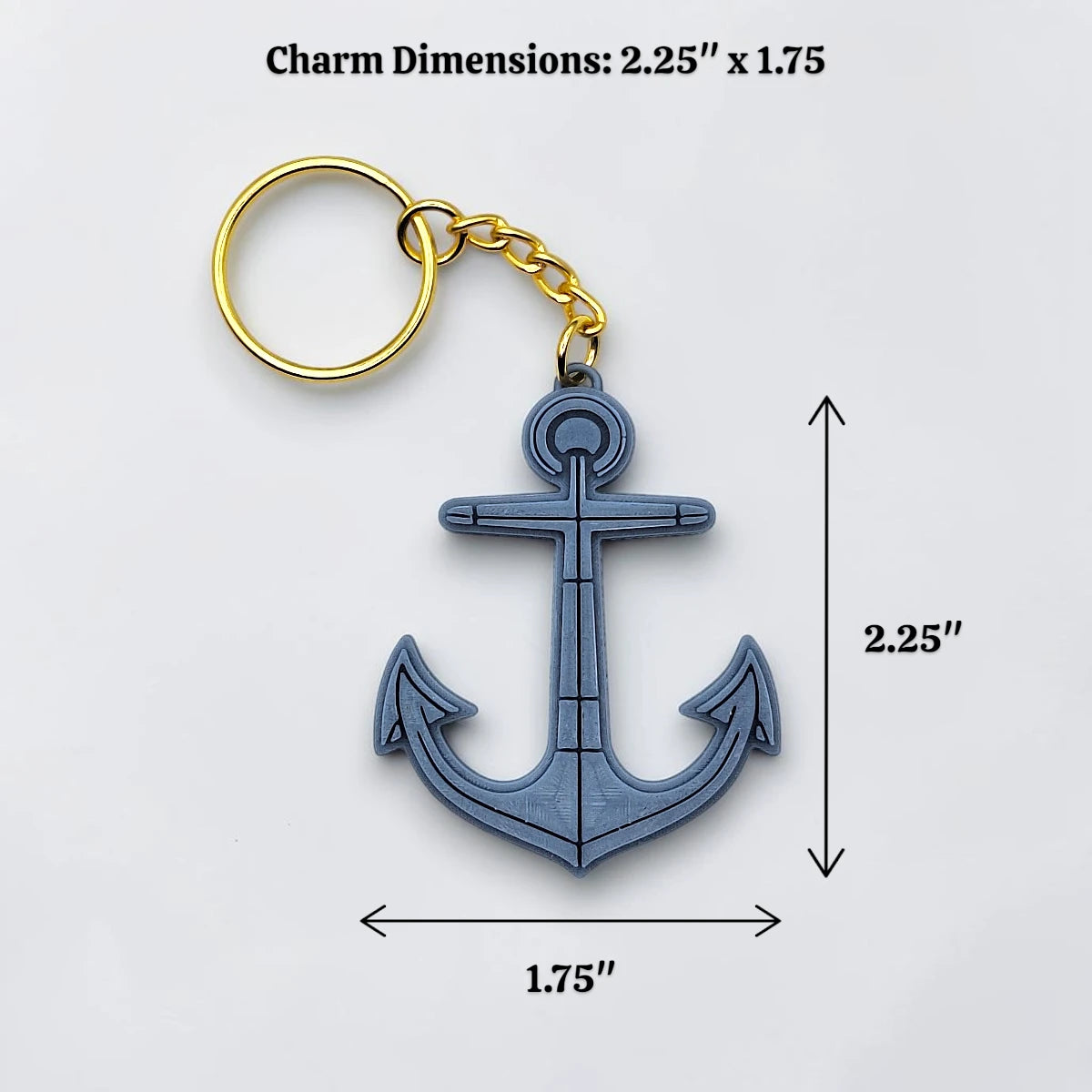 Eco-friendly handmade and customizable anchor keychain in blue gray, perfect nautical accessory for baby showers, boat lovers, coastal weddings, and beach-themed gifts.