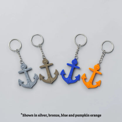 Eco-friendly handmade and customizable anchor keychains in unique colors, perfect nautical accessory for baby showers, boat lovers, coastal weddings, and beach-themed gifts.
