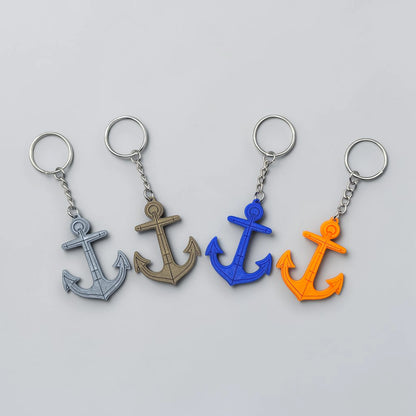 Eco-friendly handmade and customizable anchor keychains in assorted colors, perfect nautical accessory for baby showers, boat lovers, coastal weddings, and beach-themed gifts.