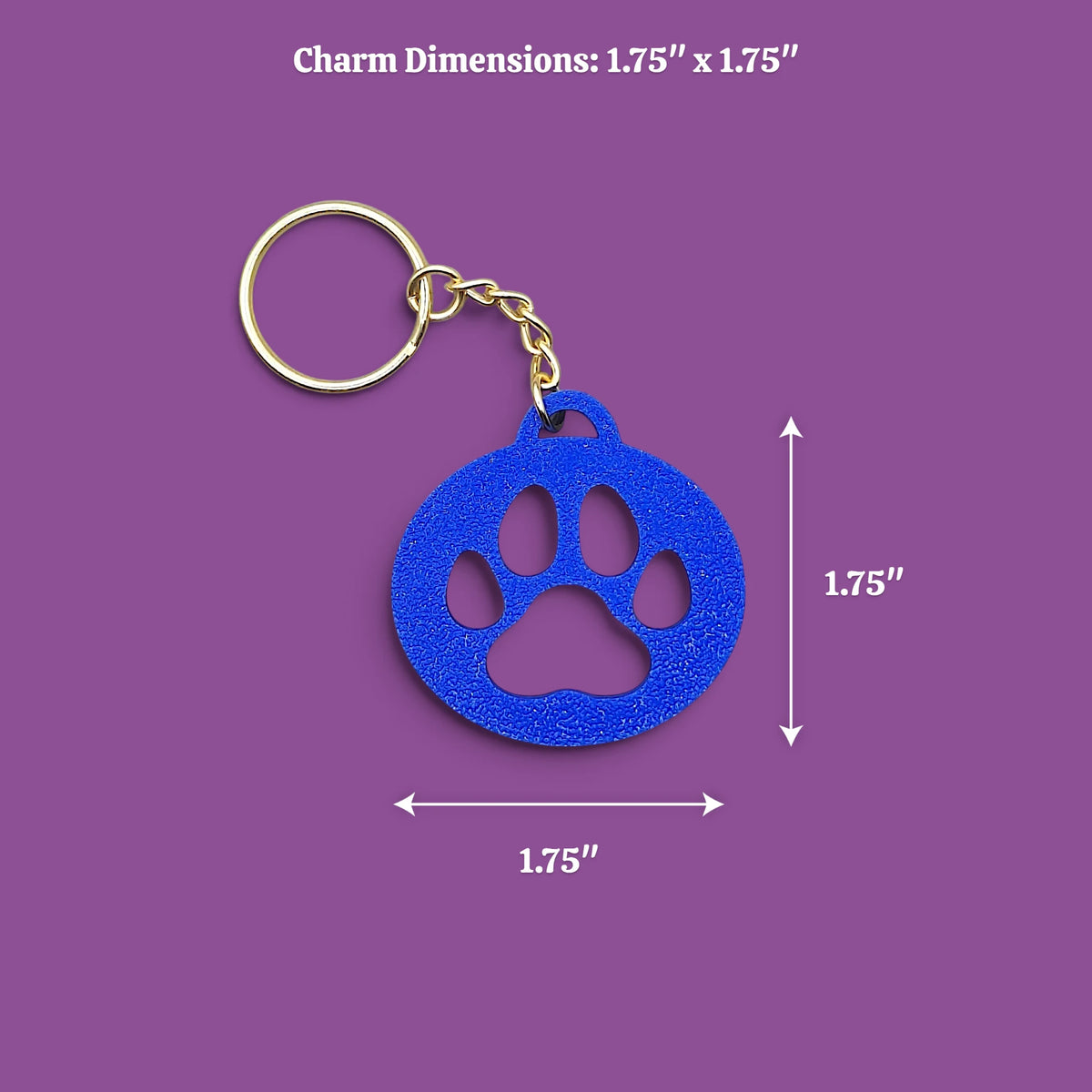 Paw print keychain in blue, perfect for dog moms, cat lovers, rescue volunteers, shelter giveaways, and vet clinics. Handmade and customizable in 30 unique colors.