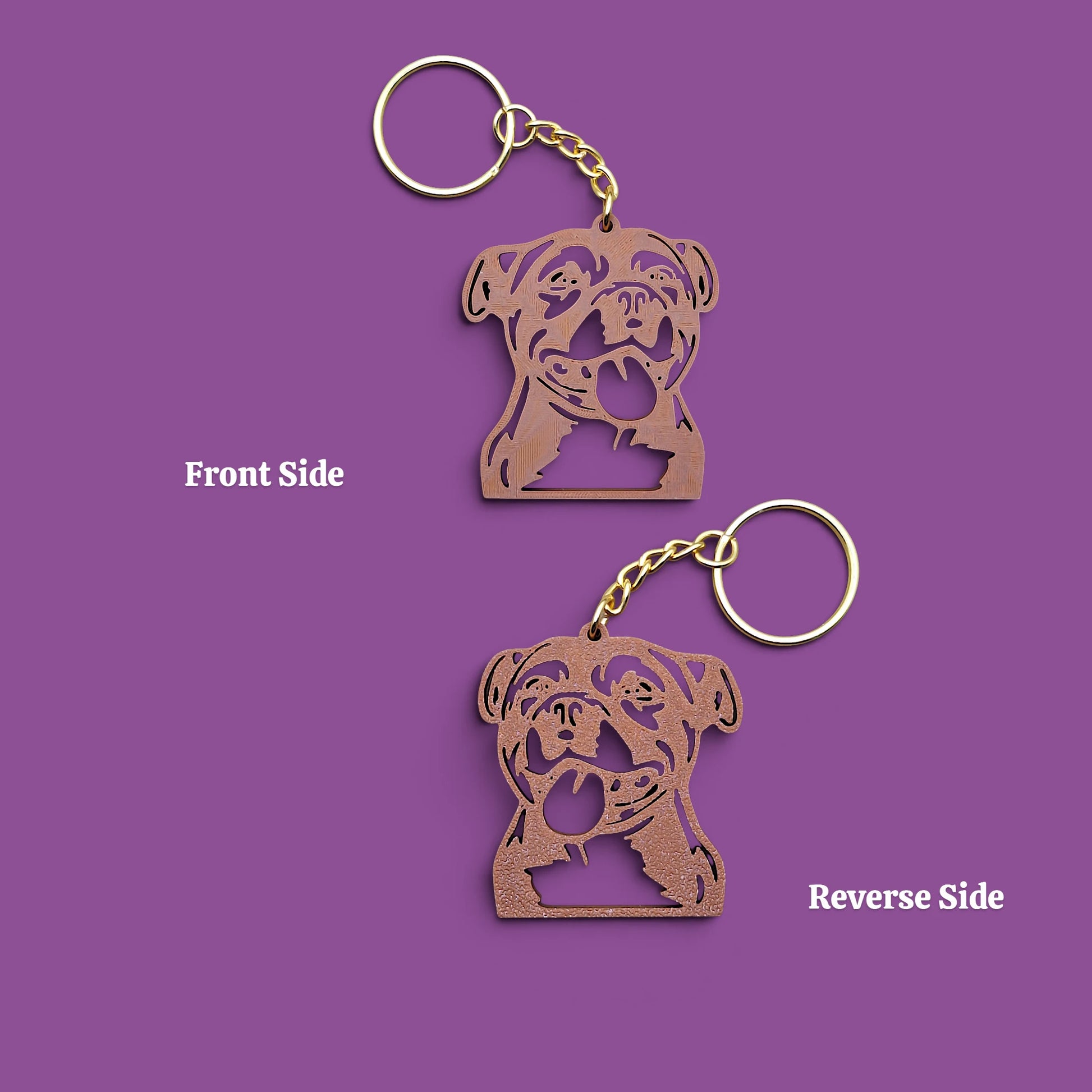 Handmade and customizable pit bull keychain in brown featuring a detailed dog design, perfect for pittie owners, pitbull lovers, party favors, and unique bag charms.