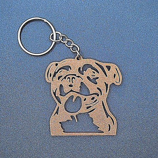 Brown Pitbull keychain back view, durable dog charm for keys, backpacks, or bags, ideal gift for dog lovers and pet enthusiasts.