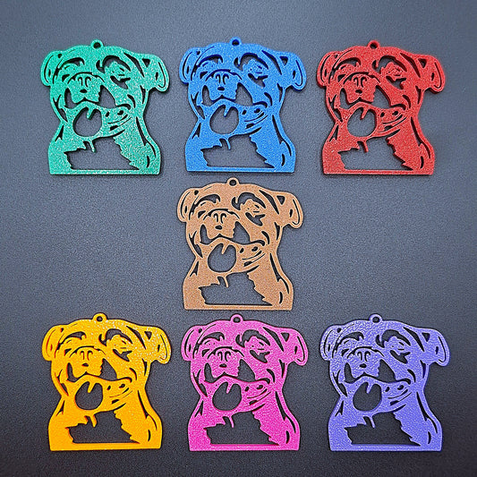 Front view of Pitbull keychain, cute and durable dog charm for keys, backpacks, or bags, perfect gift for dog lovers and pet owners.