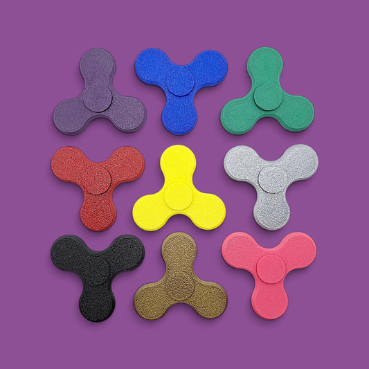 Multiple fidget spinners in various colors, perfect for party favors, birthday gifts and classroom rewards. Customizable in 30 unique colors.