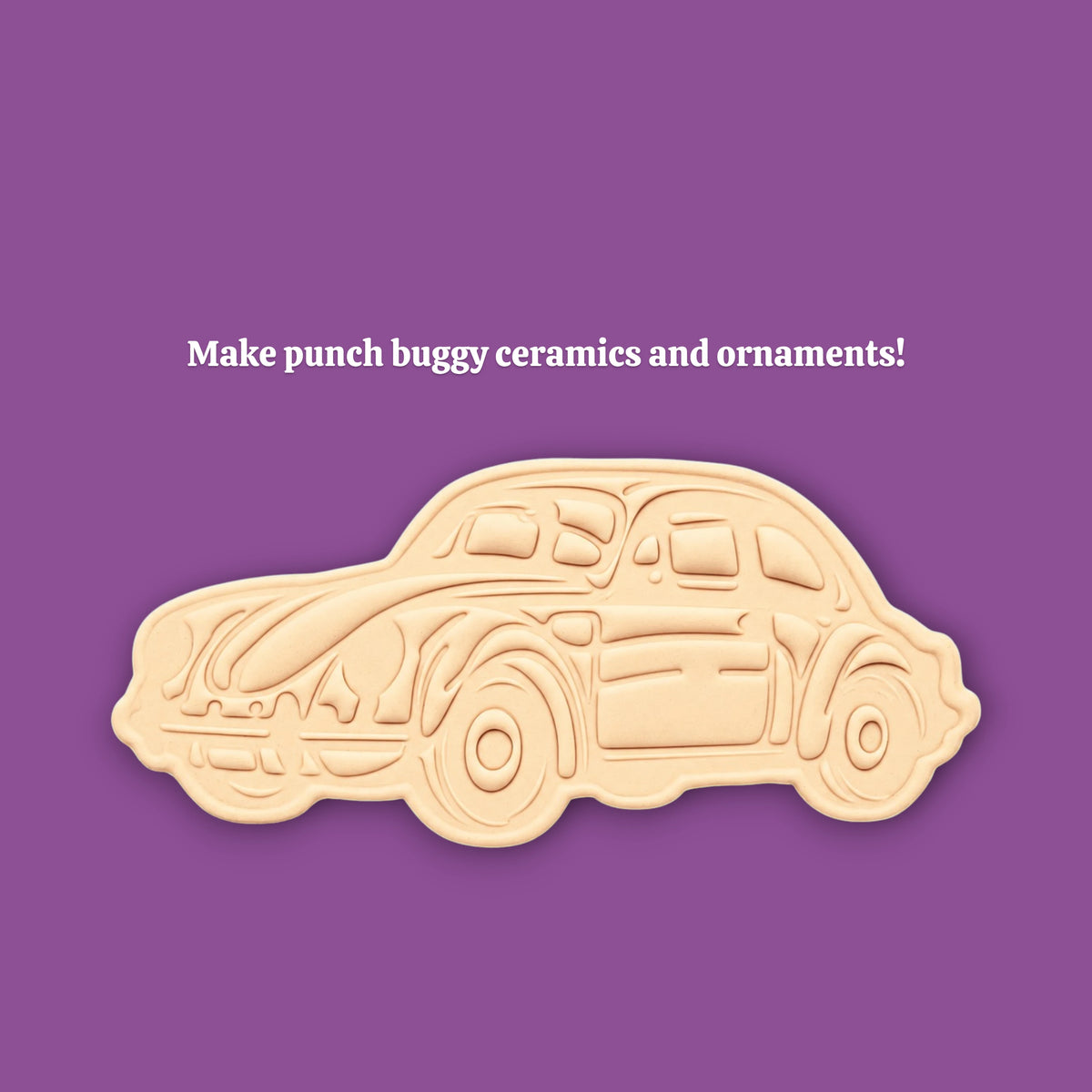 Vintage punch buggy car cookie cutter dough cutout and imprint, perfect for car themed birthdays, ceramics, ornaments and clay projects.