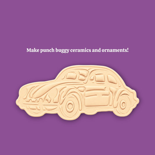 Vintage punch buggy car cookie cutter dough cutout and imprint, perfect for car themed birthdays, ceramics, ornaments and clay projects.
