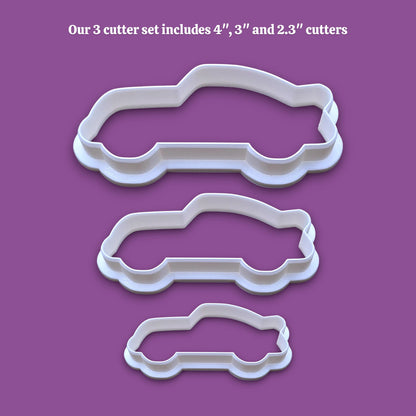 Racecar cookie cutter set in multiple sizes for versatile baking. Perfect for themed cookie platters and baking kits for car lovers.