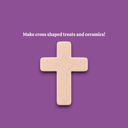 Cross cookie cutter dough cutout for making religious cookies, perfect for Easter, communion, or church gatherings.