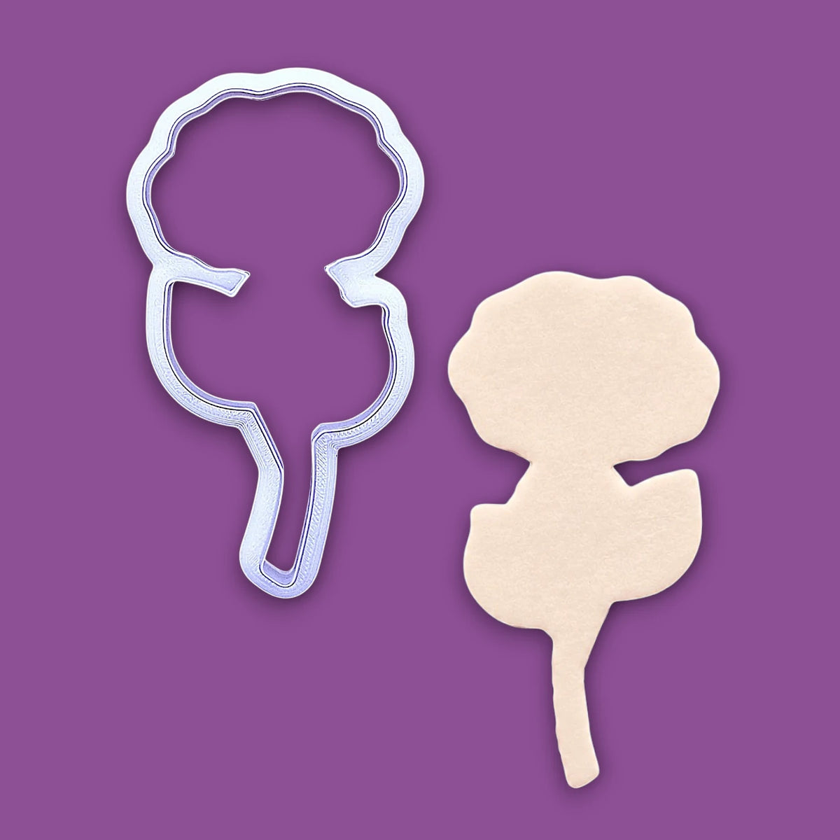 Handmade and customizable Rose Cookie Cutter alongside a dough cutout, perfect for spring events, romantic weddings, or special occasions.