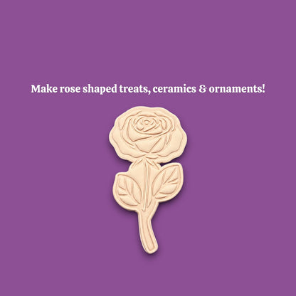 Handmade and customizable Rose Cookie Cutter dough cutout and imprint, perfect for spring events, romantic weddings, or special occasions.