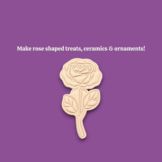 Handmade and customizable Rose Cookie Cutter dough cutout and imprint, perfect for spring events, romantic weddings, or special occasions.