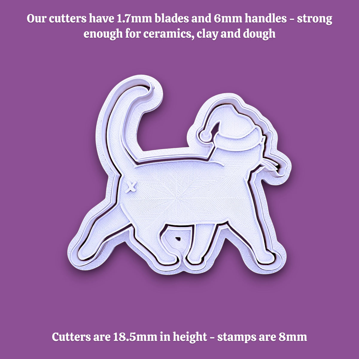 Cat Butt Santa Hat Cookie Cutter & Stamp Set - Ceramic & Fondant Mold