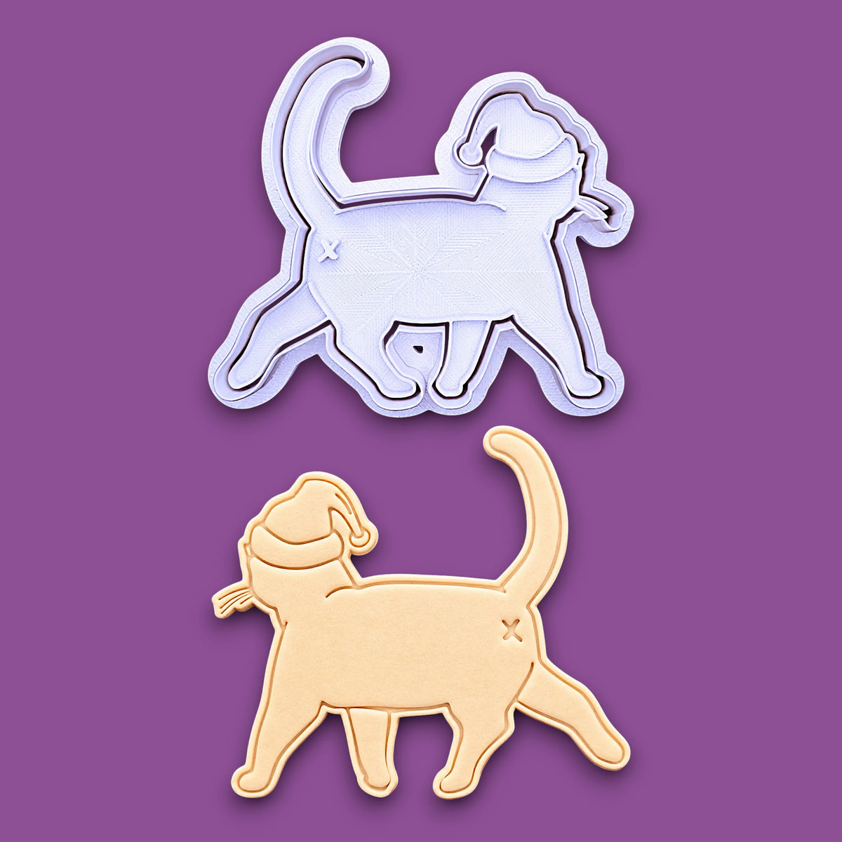 Cat Butt Santa Hat Cookie Cutter & Stamp Set - Ceramic & Fondant Mold