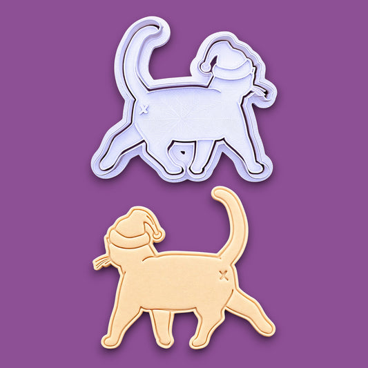 Cat Butt Santa Hat Cookie Cutter & Stamp Set - Ceramic & Fondant Mold