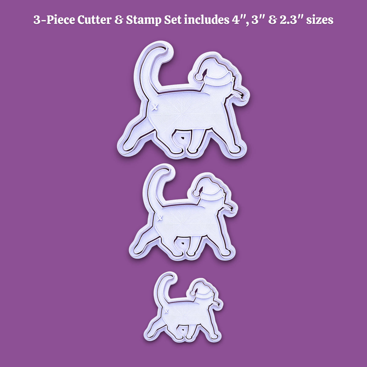 Cat Butt Santa Hat Cookie Cutter & Stamp Set - Ceramic & Fondant Mold