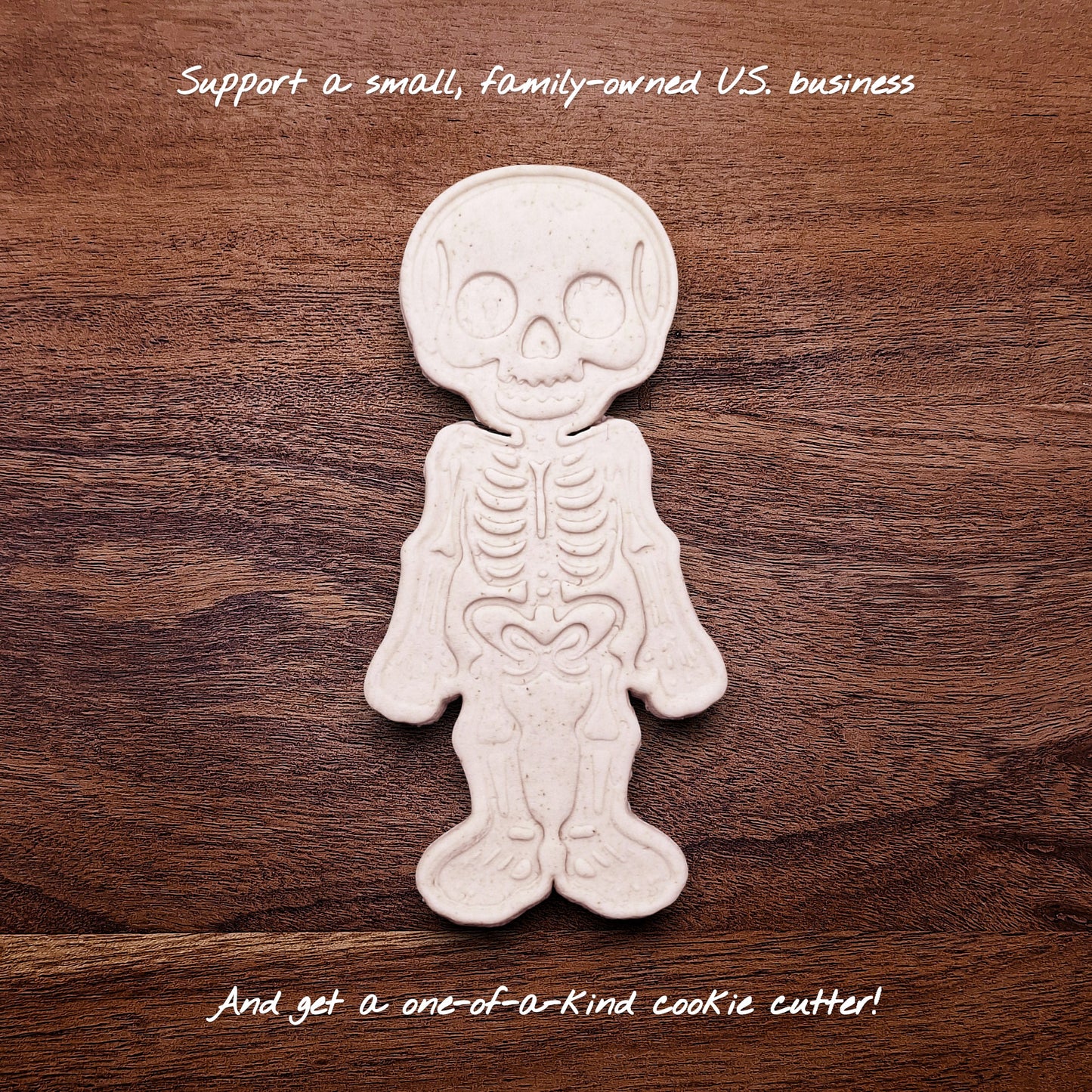 Stamped skeleton cookie dough with bone details. Perfect for Halloween cookies or creepy edible crafts.