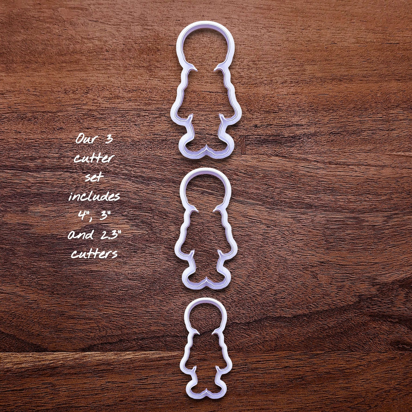 Handmade and customizable set of 3 skeleton cookie cutters in different sizes. Great for spooky cookies, fondant, or clay projects.