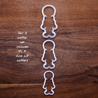 Handmade and customizable set of 3 skeleton cookie cutters in different sizes. Great for spooky cookies, fondant, or clay projects.