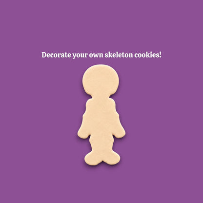 Skeleton cookie dough cutout, perfect for Halloween cookies or creepy edible crafts.