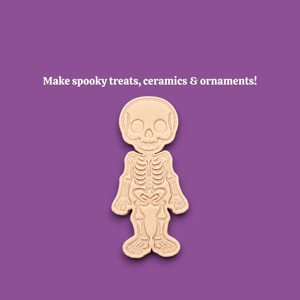 Stamped skeleton cookie dough with bone details. Perfect for Halloween cookies or creepy edible crafts.