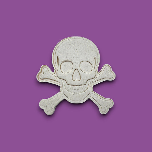 Skull and bones cookie cutter dough imprint, perfect for beach parties, Halloween treats, under the sea treats and pirate themed birthdays.