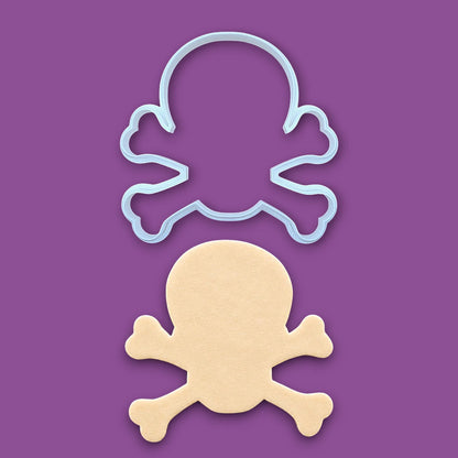 Skull and bones cookie cutter with dough cutout, customizable in 30 unique colors and handmade, perfect for beach parties, Halloween treats, under the sea treats and pirate themed birthdays.