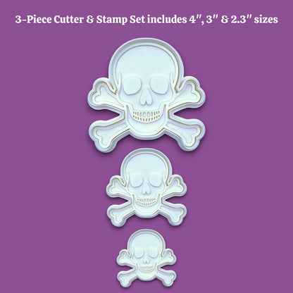 Skull and bones cookie cutter with stamp set, customizable in 30 unique colors and handmade, perfect for beach parties, Halloween treats, under the sea treats and pirate themed birthdays.