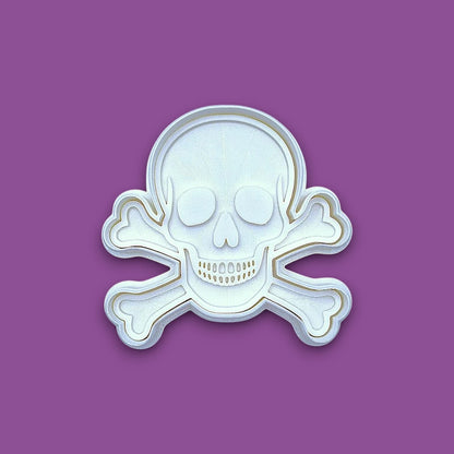 Skull and bones cookie cutter with stamp, customizable in 30 unique colors and handmade, perfect for beach parties, Halloween treats, under the sea treats and pirate themed birthdays.
