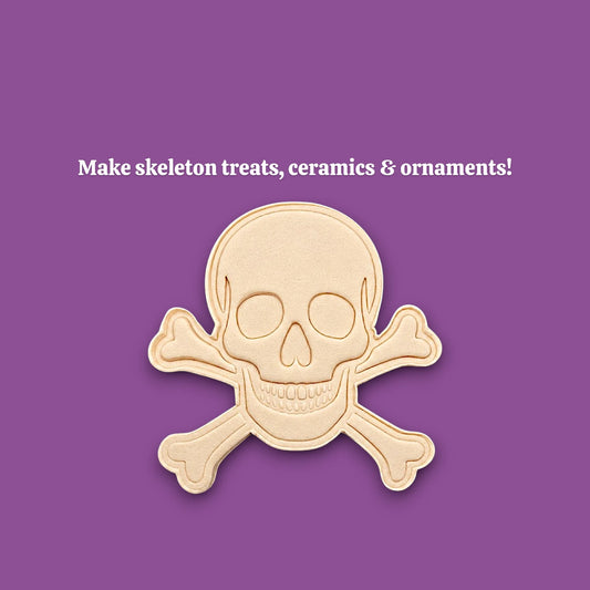Skull and bones cookie cutter dough cutout and imprint, perfect for beach parties, Halloween treats, under the sea treats and pirate themed birthdays.